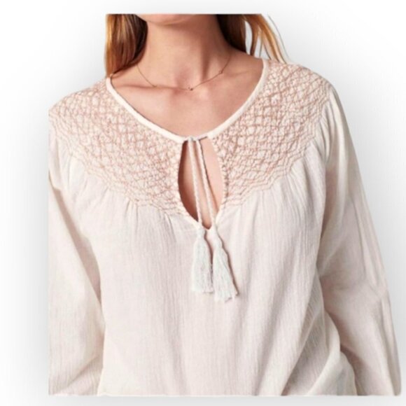 Faherty Laura Embroidered Top Whisper White Cotton XS Phoebe Buffay Boho Hippie - Picture 2 of 16